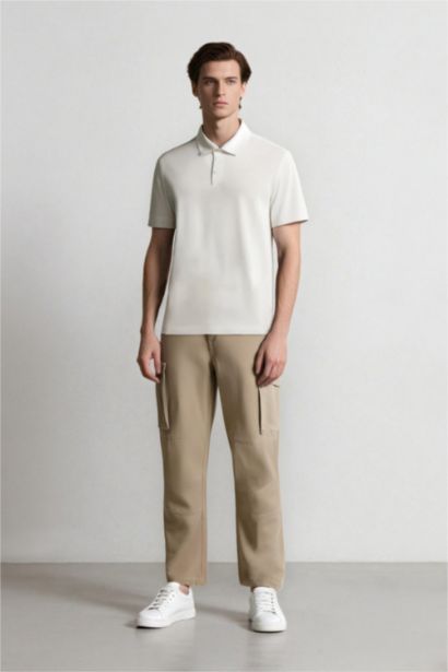 Loose Comfortable Fit Wide Leg Gabardine Cargo Pants