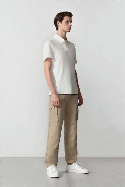 Loose Comfortable Fit Wide Leg Gabardine Cargo Pants