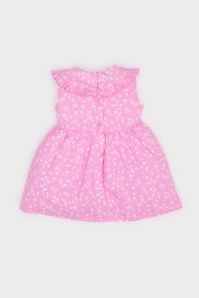 فستان فلورال تويل قصة عادية بدون كم بياقة مستديرة