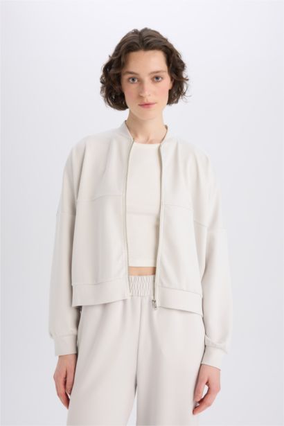 Relax Fit Hakim Yaka Basic Düz Fermuarlı Soft Touch Sweatshirt