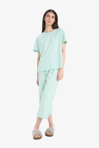 سيت بجامة بلوزة وبنطلون قصة عادية نص ردن - قطعتين