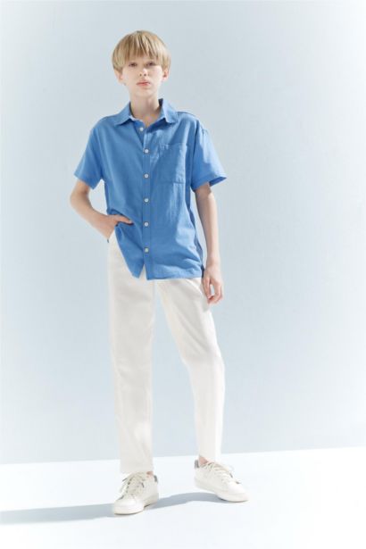 Boy Carrot Fit Standard Leg Linen Look Trousers