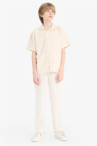 Boy Carrot Fit Standard Leg Linen Look Trousers