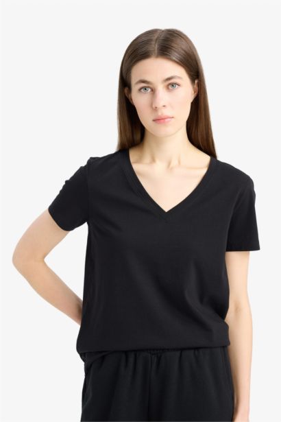 Regular Fit V Neck Basic Short Sleeve T-Shirt