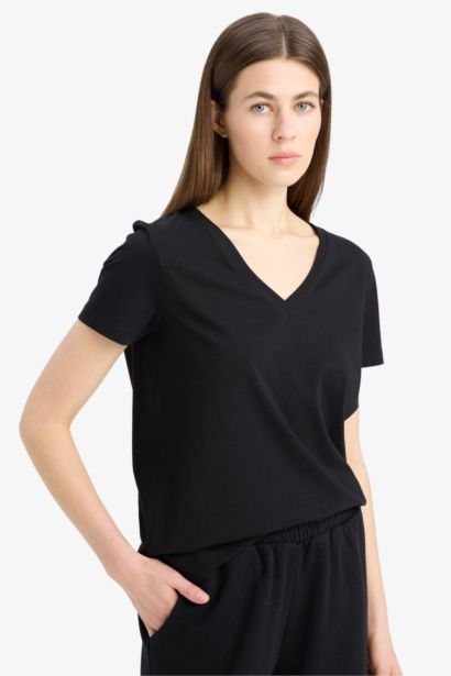 Regular Fit V Neck Basic Short Sleeve T-Shirt