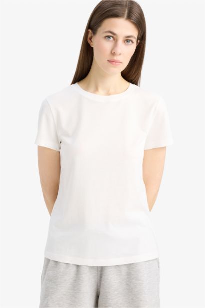 T-shirt en coton peigné basique à col rond et manches courtes