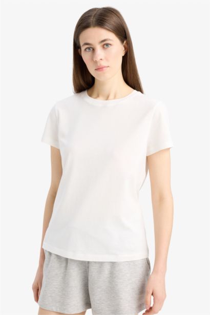 T-shirt en coton peigné basique à col rond et manches courtes