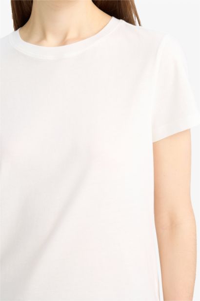 T-shirt en coton peigné basique à col rond et manches courtes