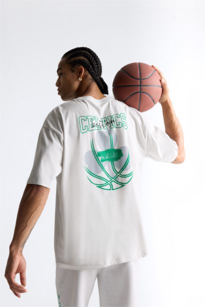 %100 Pamuk NBA Boston Celtics Oversize Geniş Kalıp Bisiklet Yaka Sırt Baskılı Kısa Kollu Tişört
