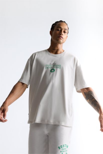 %100 Pamuk NBA Boston Celtics Oversize Geniş Kalıp Bisiklet Yaka Sırt Baskılı Kısa Kollu Tişört