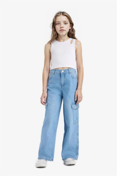 Wide Leg Kargo Geniş Paça Jean Pantolon Kız Çocuk