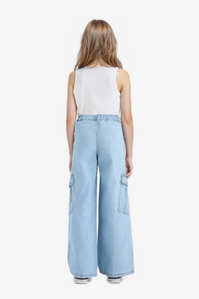 بنطرون جينز كارجو وايد ليج بجيب