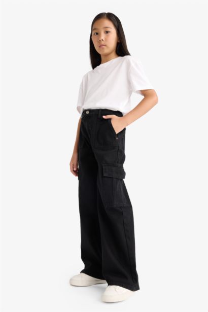 Wide Leg Kargo Geniş Paça Jean Pantolon Kız Çocuk