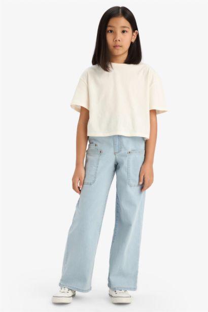 Girl Paperbag Cargo Wide Leg Jeans