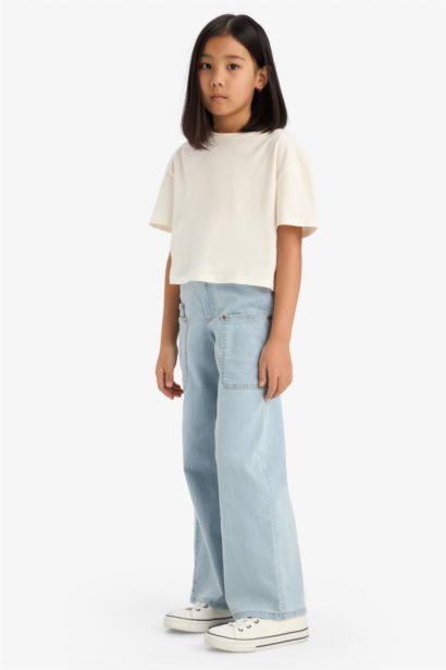 Girl Paperbag Cargo Wide Leg Jeans