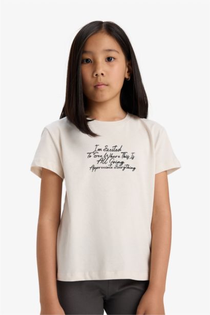 Қыздарға дөңгелек жаға слоган қысқа жеңді Қысқа жеңді футболка