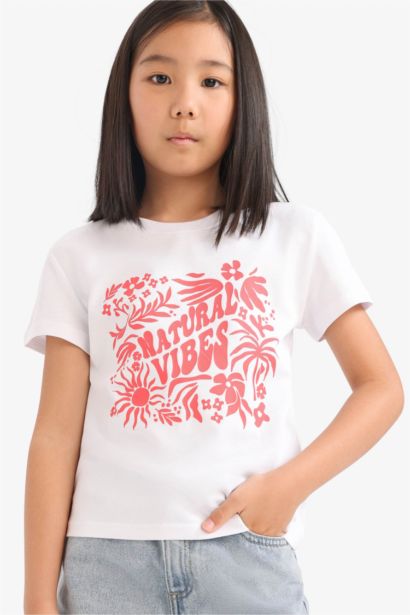 Girl Regular Fit Crew Neck Printed T-Shirt