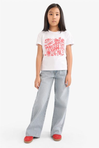 Girl Regular Fit Crew Neck Printed T-Shirt