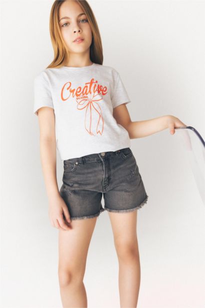 Girl Regular Fit Crew Neck Anime Printed T-Shirt