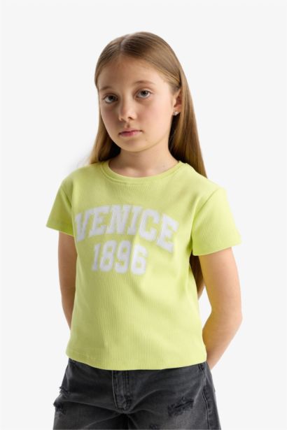 T-shirt imprimé à manches courtes et col rond pour fille