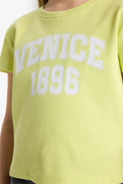 T-shirt imprimé à manches courtes et col rond pour fille