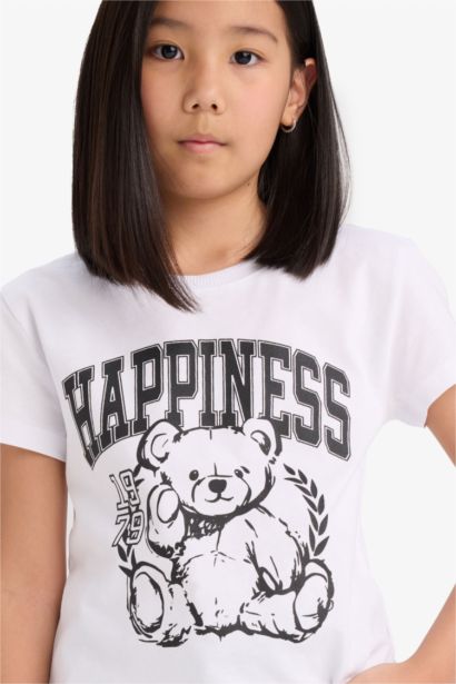 T-shirt imprimé à manches courtes et col rond pour fille