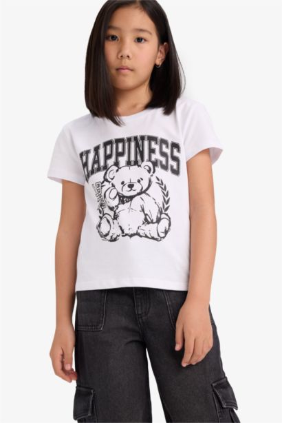 T-shirt imprimé à manches courtes et col rond pour fille