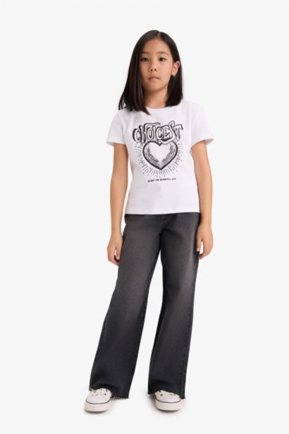 Girl Regular Fit Crew Neck Anime Printed T-Shirt