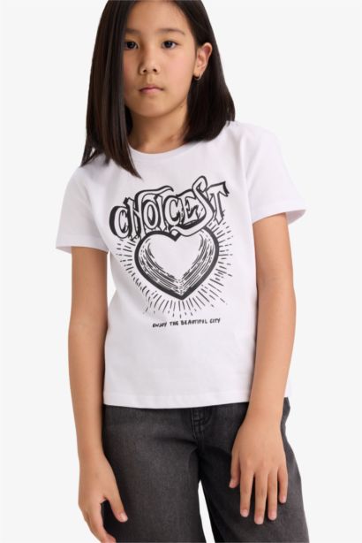 Girl Regular Fit Crew Neck Anime Printed T-Shirt