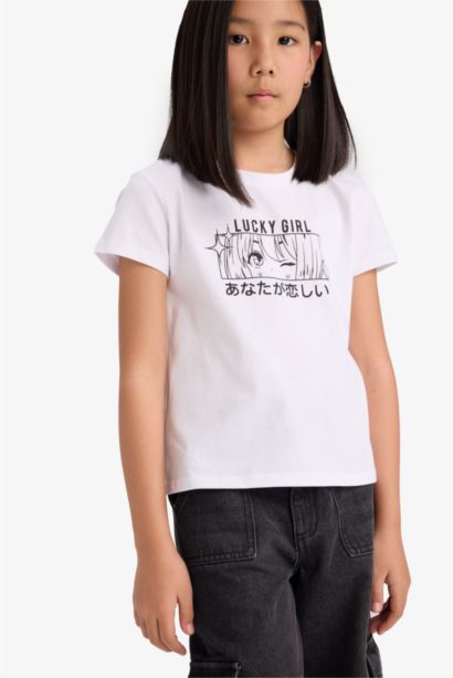 Girl Regular Fit Crew Neck Animal Patterned T-Shirt