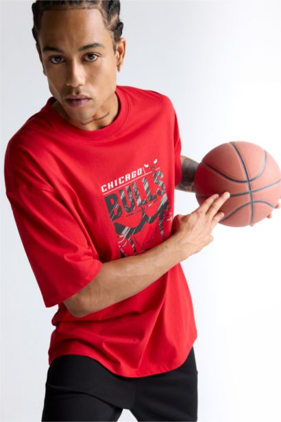 100% хлопок DeFactoFit NBA Chicago Bulls оверсайз, свободный крой, круглым вырезом, короткий рукав футболка