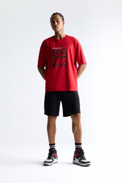 100% хлопок DeFactoFit NBA Chicago Bulls оверсайз, свободный крой, круглым вырезом, короткий рукав футболка