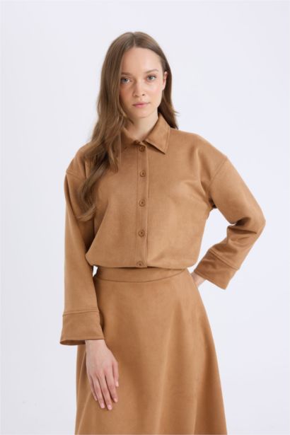 Regular Fit Suede Long Sleeve Tunic