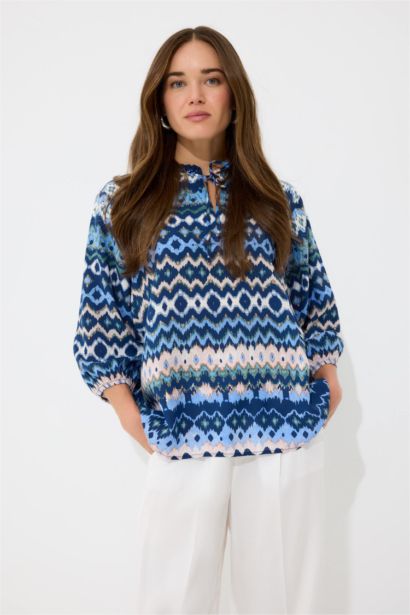 قميص ردن طويل منقوش قصة عادية بياخة V