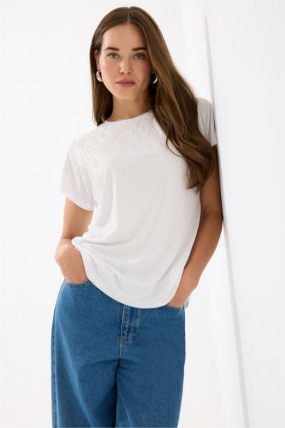 Crew Neck Basic Short Sleeve White T-Shirt