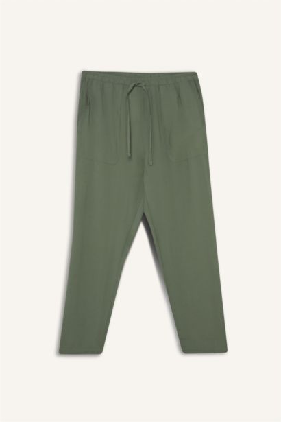 بنطرون سادة بيزك قصة مستقيمة برجل عادي بجيب وخصر عالي