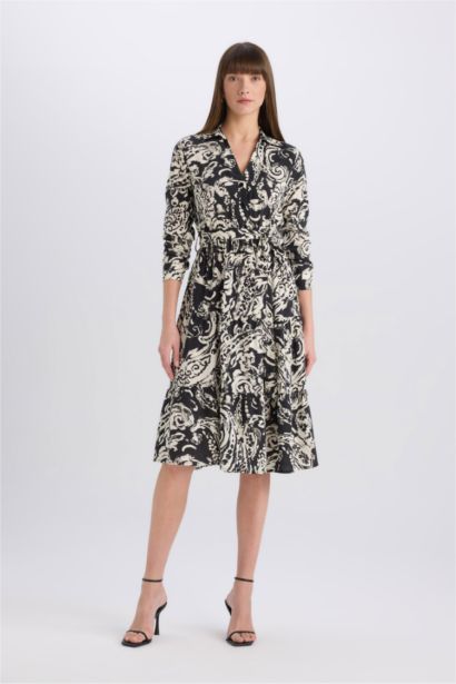 Shirt Collar Animal Print Midi Dress