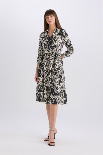 Shirt Collar Animal Print Midi Dress