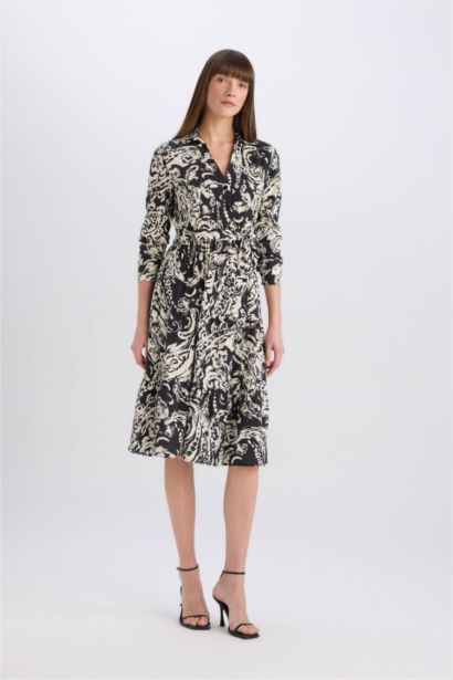 Shirt Collar Animal Print Midi Dress