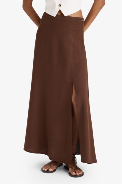 تنورة طويلة من مزيج الكتان بقصة A بخصر عادي