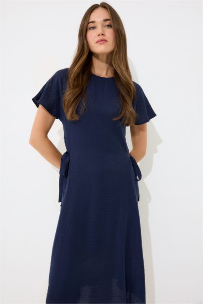 Crew Neck Bat Sleeve Basic Midi Dress