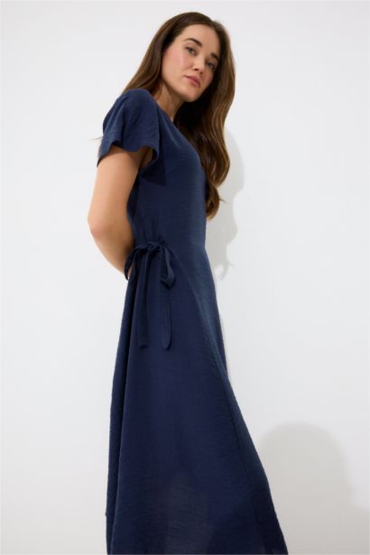 Crew Neck Bat Sleeve Basic Midi Dress