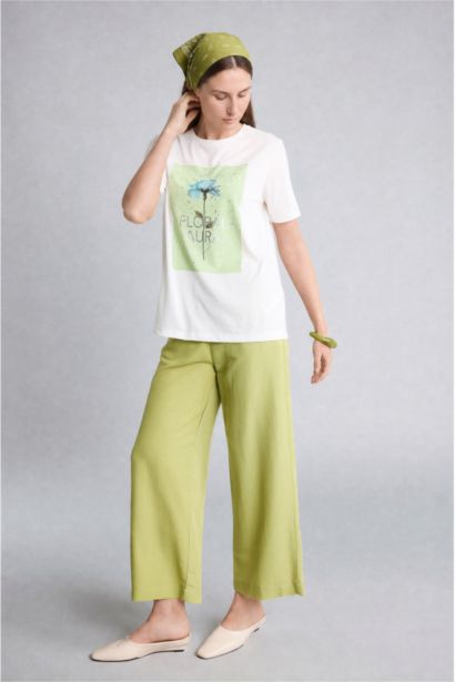 Straight Leg Linen Blend Capri Trousers