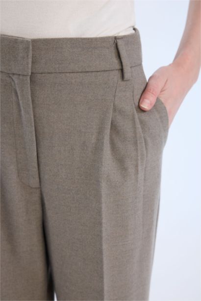 Wide Leg Kışlık Pantolon Yüksek Bel Geniş Düz Paça Pensli Flanel