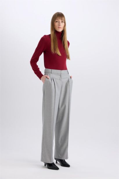 Wide Leg Regular Hem Flanel Trousers