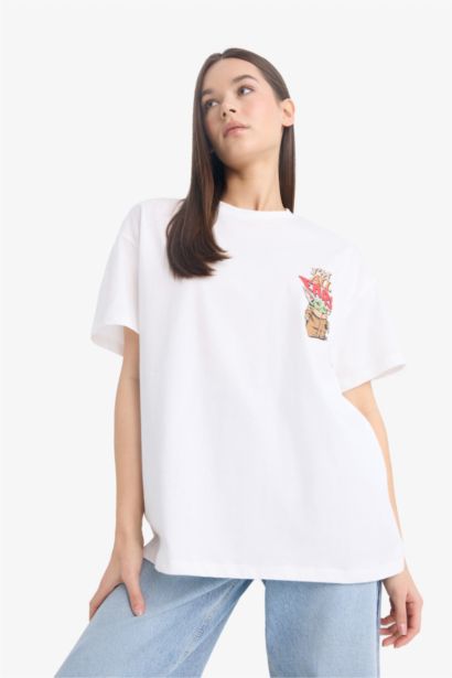 %100 Pamuk Star Wars-Mandalorian Oversıze Sırt Baskılı Tişört