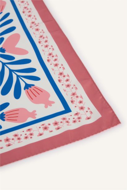 Çiçek Desenli Saten Fular