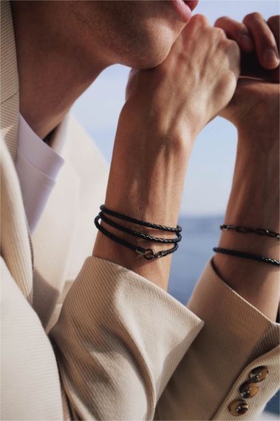 AtolyeWolf x DeFacto Man Silver Leather Steel Piece Bracelet