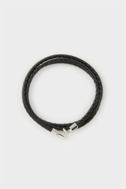 AtolyeWolf x DeFacto Man Silver Leather Steel Piece Bracelet