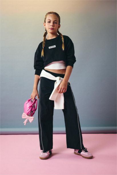 Wide Leg Esnek Bantlı Paça Paraşüt Pantolon Kız Çocuk